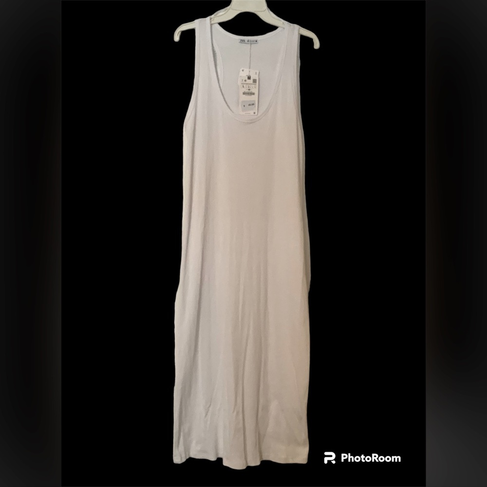 Zara white Ribbed Tback Tank Maxi Dress NWT